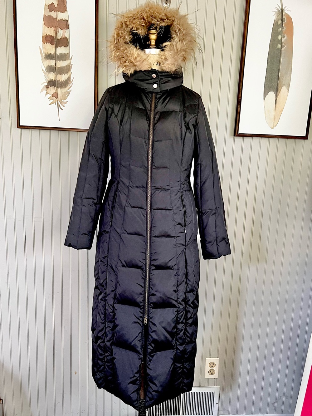 Michael Kors Woman’s Feather Down Maxi Puffer with Raccoon Trim Hood